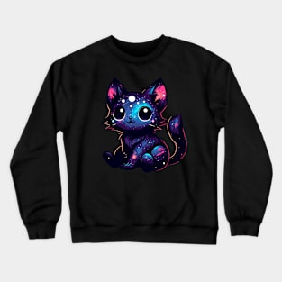 Kawaii Cosmic Cat in Stars Crewneck Sweatshirt